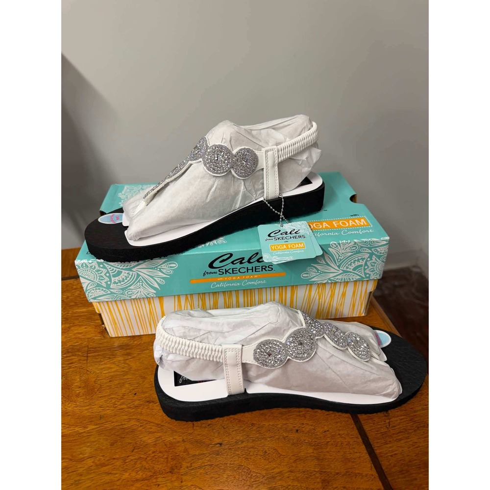 Skechers Cali Meditation Stars & Sparkle White Rhinestone Slingback Sandals 8